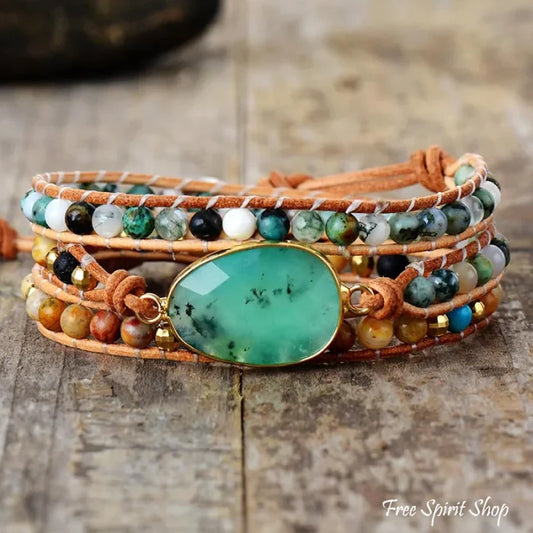 Natural Green Jade Wrap Bracelet