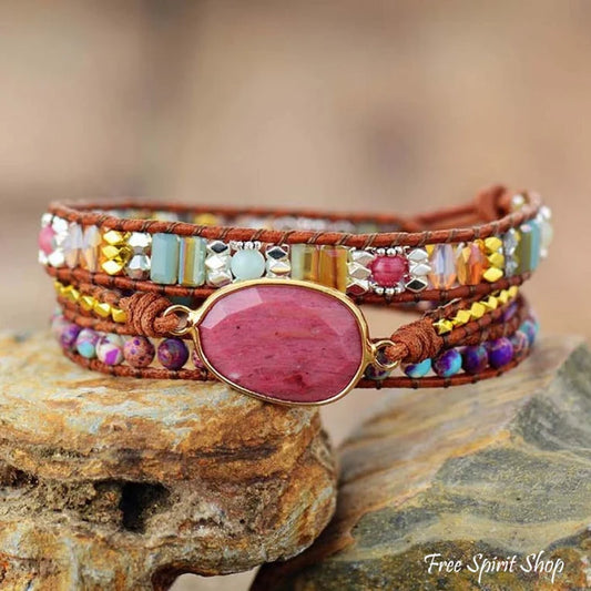 Natural Rhodonite Wrap Bracelet